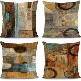 QUALKNOY Set of 4 Cushion Covers 18"x18" Modern Boho Pillowcases Brown Decorative Throw Pillow Covers 45 x 45cm for Sofa Living Room Garden Outdoor Abstract Geometric Home Décor