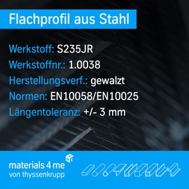 Thyssenkrupp Flat Profile Made Of Steel, Flat Steel | Material: S235JR in Various Sizes and Lengths