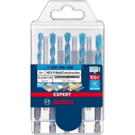 Bosch Professional 5 x Expert HEX-9 MultiConstruction Drill Bit Set (for Concrete, Diameter 5.5–8 mm, Hammer Drill Accessories)