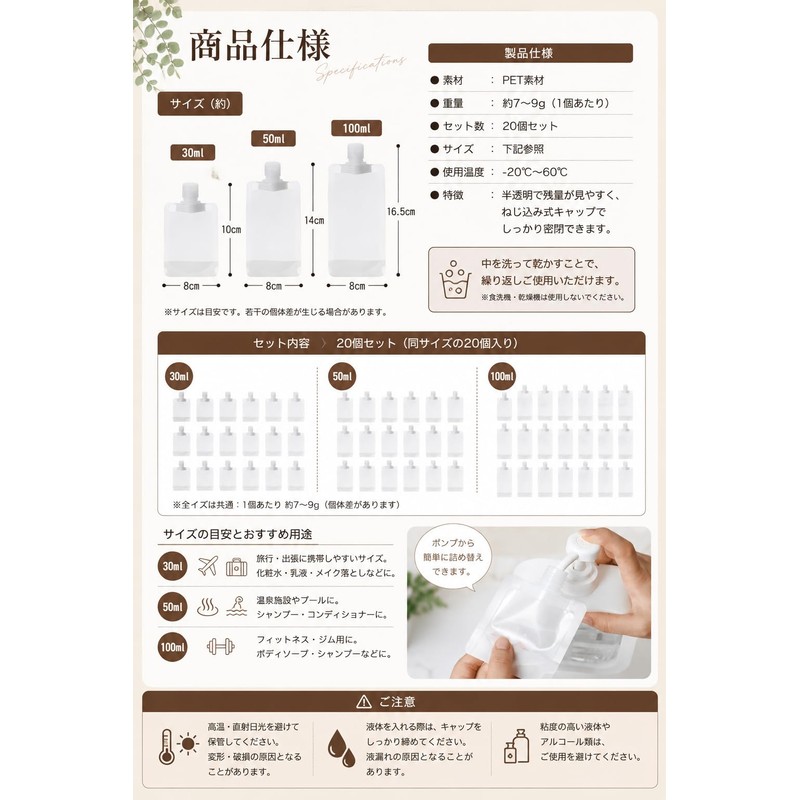 fogman Travel Bottle, Small Portion Bottle, Travel Use, Shampoo Pouch,