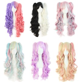 CEXIN Harajuku Style Heat Resistant Wig, Color Wig, Lolita Cosplay Wig, Ponytail, Twin Tail, Curl, Long Costume, Events, Fancy Dress, School Festivals, Year-end Party