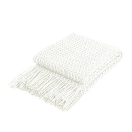Super Soft Decorative Knit Throw Blanket for Sofa Couch Chair Bed, Lightweight Travel Blanket Nap Throw, Cashmere-like Soft and Cozy, Delicate Weave Pattern with Fring,Cream,127x152cm