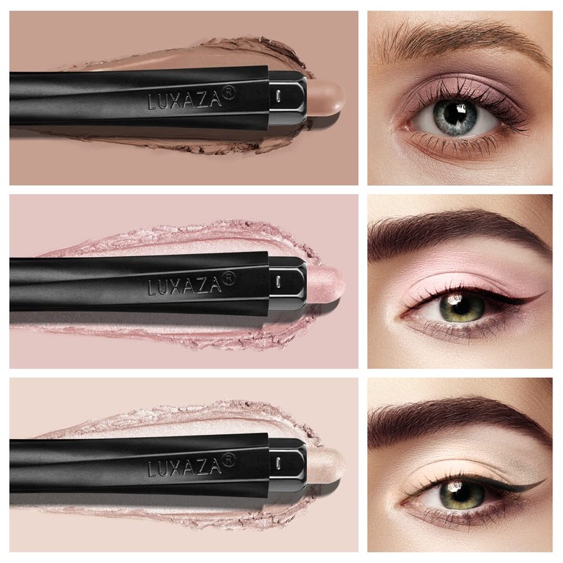 LUXAZA 3PCS Cream Eyeshadow Stick Matte Shimmer Waterproof Long-lasting Crease-proof