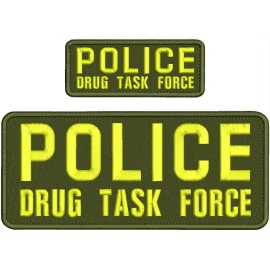 Police Drug Task Force Emb Patch 4x10 And 2x5 hook on back yellow on od green