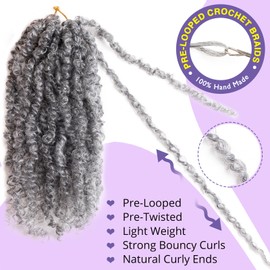 DrearnWun Yanky Twist Crochet Hair 10 Inch 7 Packs Mini Pretwisted Pre Looped Passion Twist Crochet Hair Boho Short Curly Fluffy Spring Twist hair for Women M-Grey#