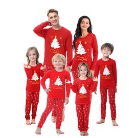 Benaive Matching Family Christmas Boys Girls Holiday Pjs Pajamas Set for Womens Mens Sleepwear (Red, WhiteTree, Men-X-Large)