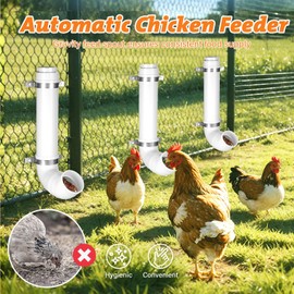 3 Pack Automatic Chicken Feeder No Waste, PVC Pipe Chicken Coop Feeder, Rat Proof Chicken Feeders, with Lid Hanging for Chicken Poultry Feeder