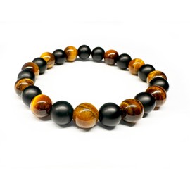 Skaworth Handmade Black Onyx and Tiger's Eye Bracelet (7.5)