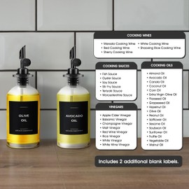 Spaceneat Olive Oil Labels for Glass Bottles - 2.5" x 2.5" Waterproof & Oil-Proof Kitchen PVC Sticker Labels for Oils, Vinegars, Sauces, Cooking Wines & Condiments - Minimalist Black, 39pcs