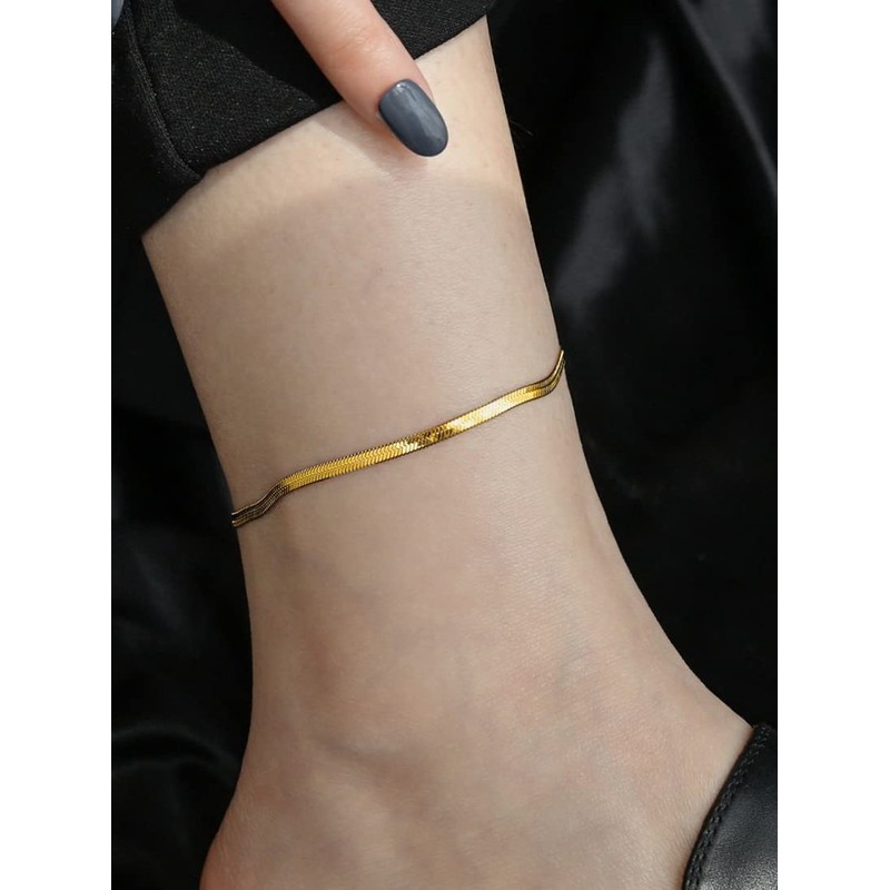 Women's Anklet, Gold, Fine, Snake Chain, Stainless Steel, Hypoallergenic, Friends,