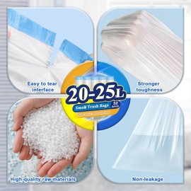 OKKEAI Bin Liners with Drawstring and Handles, Bin Bags with Carry Handle, Pack of 50 White Bin Liners