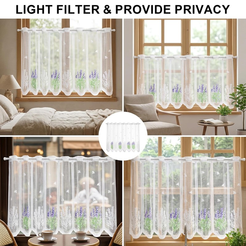 suction Cafe Curtains, Kitchen Curtains for Windows, Lace Curtains with