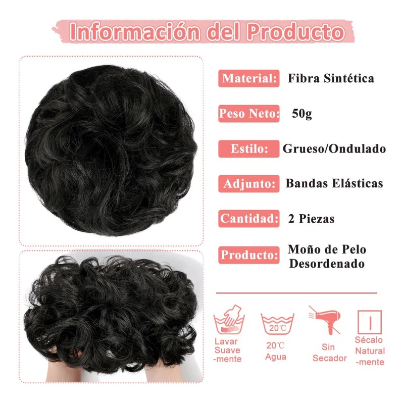 Chongos Postizos Cabello Moño Pelo Desordenado Postizo,2 Pza