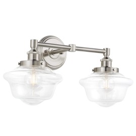 Linea di Liara Brushed Nickel Farmhouse Bathroom Vanity Lights Fixture Over Mirror - Lavagna 2 Light Schoolhouse Wall Sconce with Clear Glass Shade - Two LED Bulb Included, UL Listed
