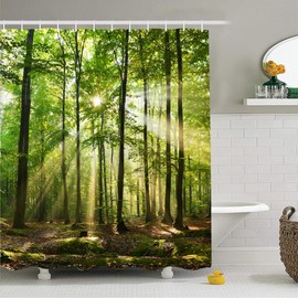 X-Labor Plant Motif Shower Curtain Waterproof Fabric Anti-Mould Includes 12 Shower Curtain Rings Washable Bath Curtain 180 x 200 cm Pattern D