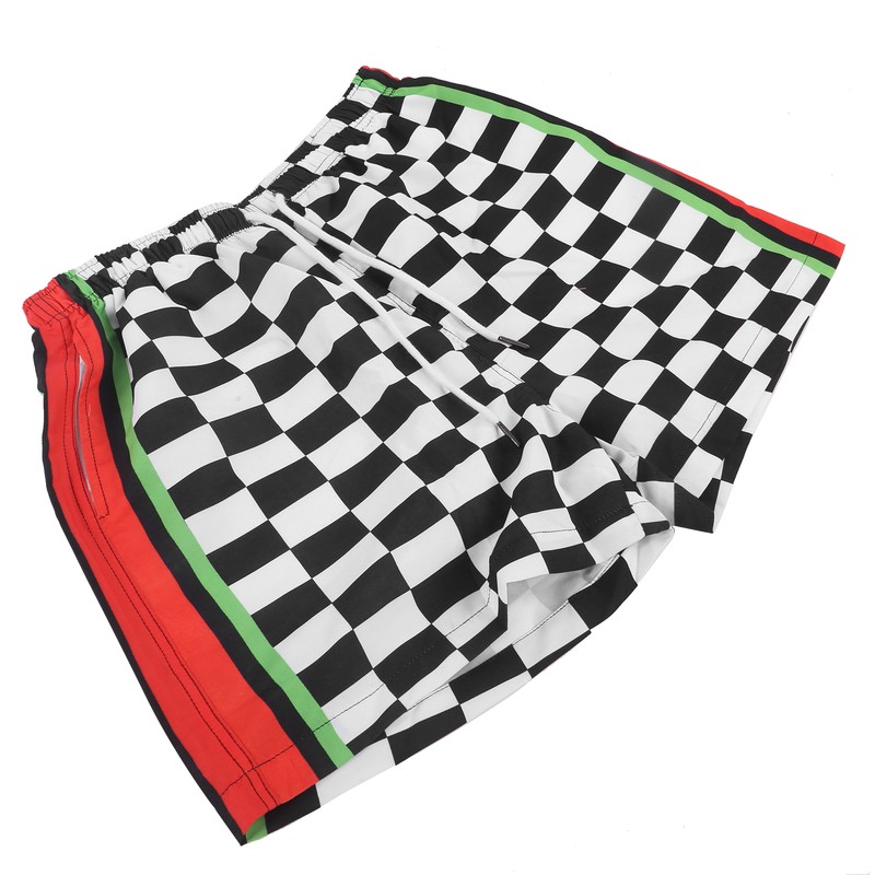 Summer Breathable Beach Shorts Men Black White Plaid Fashionable Casual