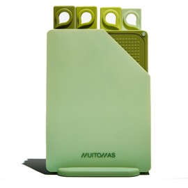 Muitomas, Colorful Chopping Boards for Kitchen, Hard Plastic Cut-resistant Cutting Boards with Non-Slip Rubber Buffers and Thin Container, Space Saving, 20.5 x 14.5 cm, Sage Green