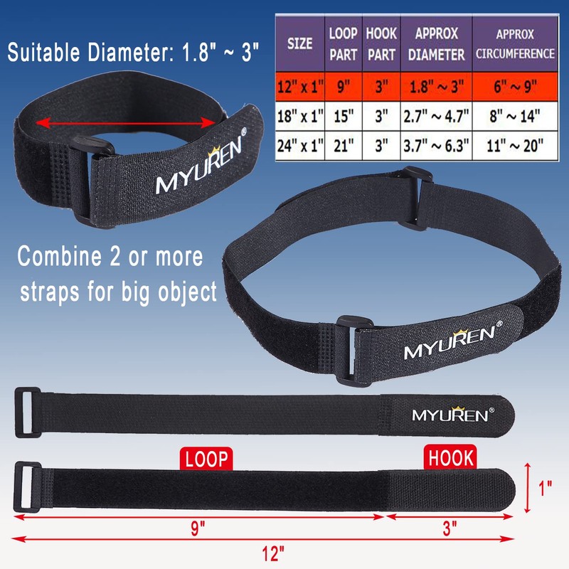 Pack of 12 Reusable Velcro Cable Ties, 2.5 cm x
