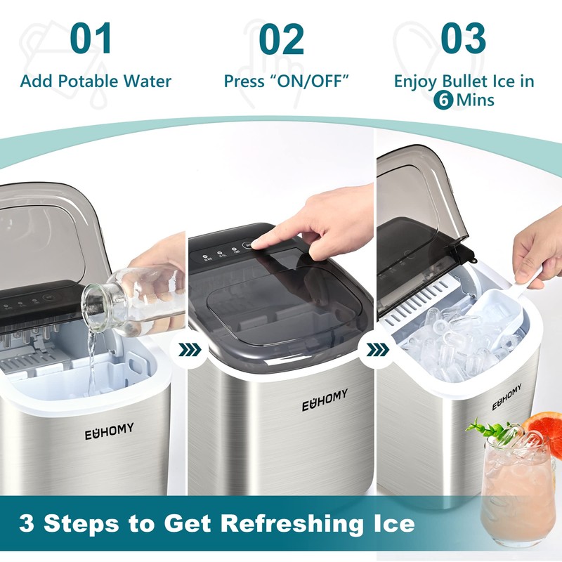 EUHOMY Countertop Ice Maker Machine with Handle, 26lbs Per Day,