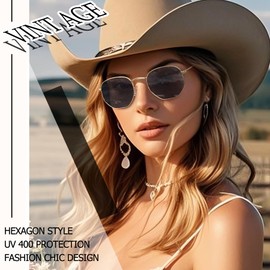 Joopin Trendy Square Sunglasses Polarised UV Protection, Black Hexagonal Sun Glasses Women, Thin Gold Frame Shades for Men Flat Lens(Gold Black)