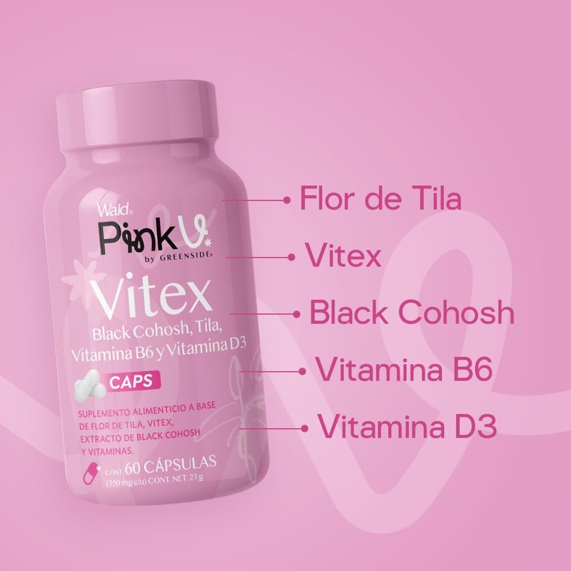 PinkV Suplemento de Vitex, Black Cohosh, Tila, Vitamina B6 y