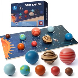 Planet Toys Montessori Wooden Solar System Model, Educational Toys for Kids 3-5, Preschool Learning Puzzle, Space Learning Toy, Planets for Kids