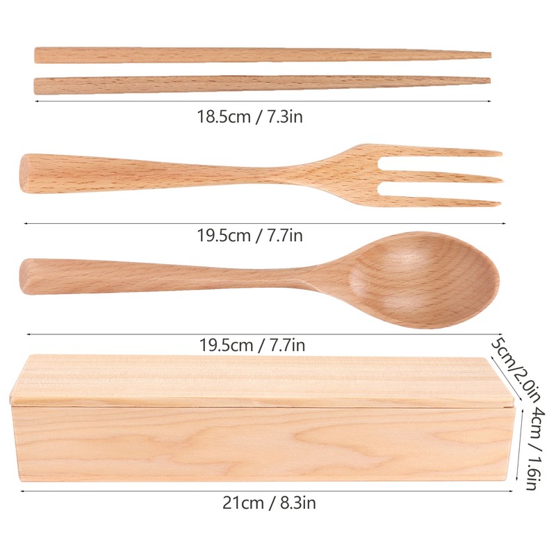 4Pcs/Set Chopsticks and Spoon Set Portable Wooden Tableware with Box
