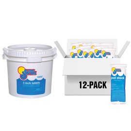 In The Swim Shock and Chlorine Bundle for Sanitizing Swimming Pools – Includes 12 x 1 Pound Bags of 68% Cal-Hypo Pool Shock and 25 Pound Bucket of 3 Inch Stabilized Chlorine Tablets