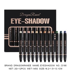 DragonRanee Dual-Ended Eyeshadow Pencil 12 Colors Set Waterproof Matte Finish Highlight Lazy Contour Cross-BorderColor: 12-color double-ended eyeshadow set
