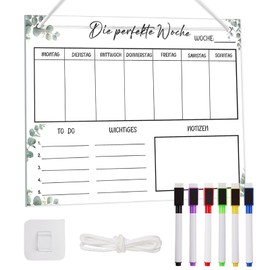 Apdvenk Weekly Planner Wipe Clean, Hanging Acrylic Weekly Planner with 1 Hook, 6 Markers (with Magnet), Transparent Weekly Planner Family for Fridge Menu Planning, Food Planner, Family Planner, To Do