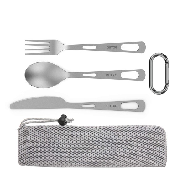 OUTXE Titanium Flatware Knife Fork Spoon Set Lightweight Ti Camping