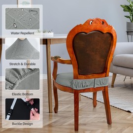 CZL Dining Chair Seat Covers Set of 6 for Dining Room Chairs with Armrest, Upgraded Zipper Dining Table Chair Covers Water Repellent, Washable Stretch Dining Table Seat Covers,Grey,Set of 6