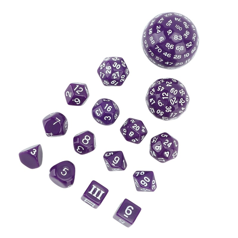 15pcs Polyhedral Dice Set 3 to 100 Sides Complete Polyhedral