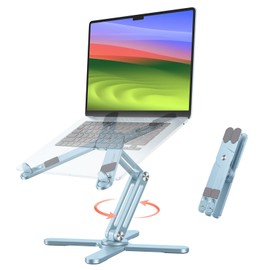 OMOTON 360 Rotating Laptop Stand Riser for Desk, Ergonomic Foldable Computer Stand Adjustable Height Angles for Collaborative Work, Easy Storage Fit Macbooks,All Laptops up to 16 inches,Sky Blue