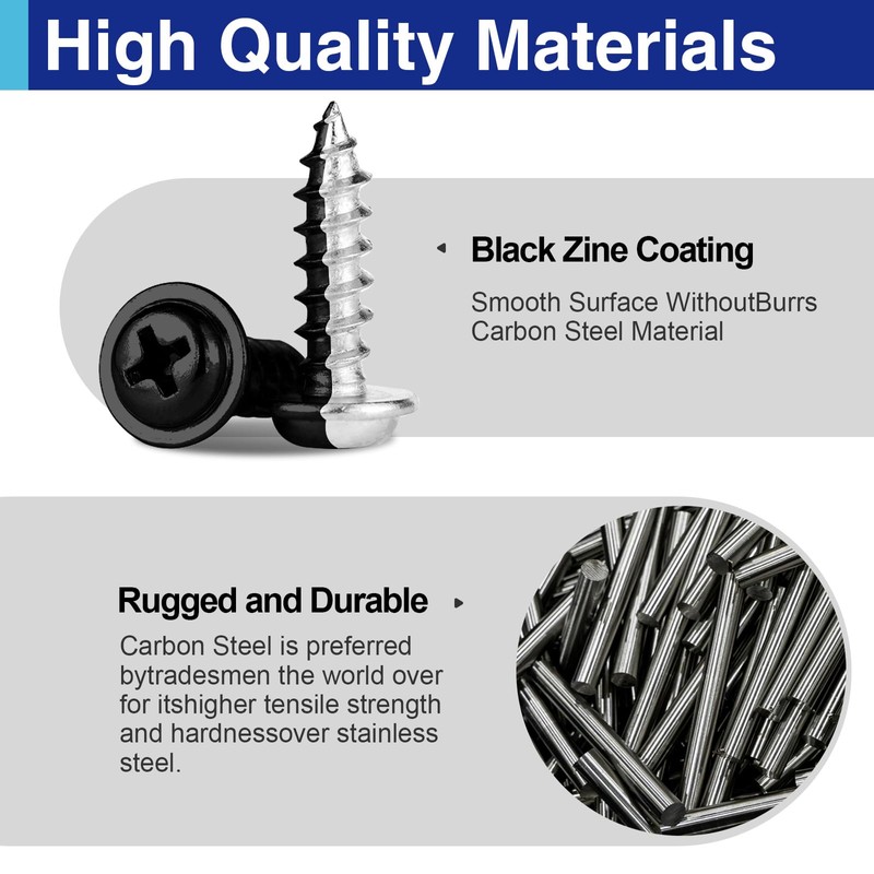 100 Pcs #8 x 2 Black Wood Screws, Pan Head