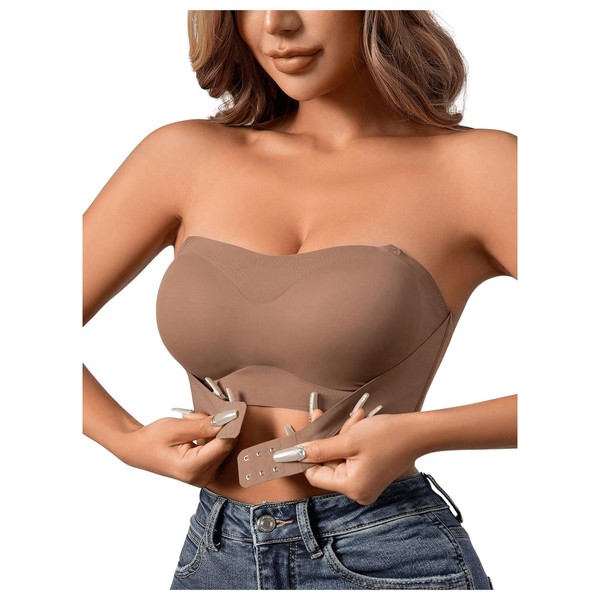 WDIRARA Women's Strapless Front Closure Bandeau Bras Push Up Seamless