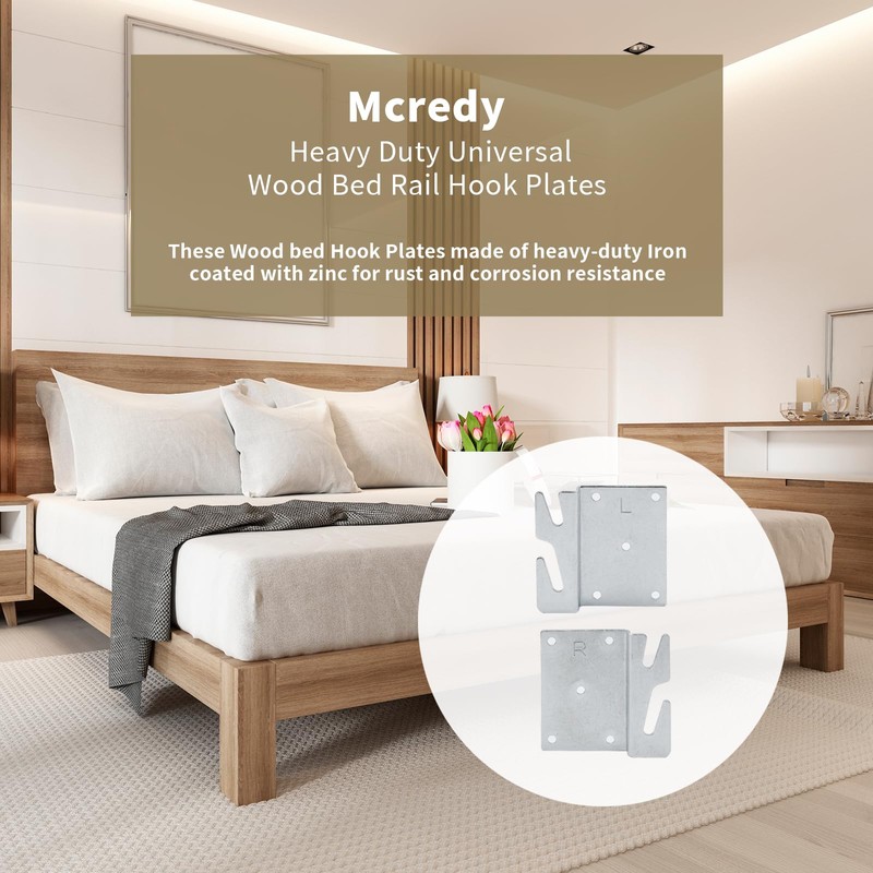 Mcredy 4 PCS Heavy Duty Universal Wood Bed Rail Hook