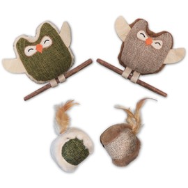 Tails & Tales Cat Toys Owls, Catnip & Silvervine Plush, Bite-Resistant & Soft Interactive Toys for Indoor Cats & Kittens, Reduces Stress & Encourages Activity, Pack of 4