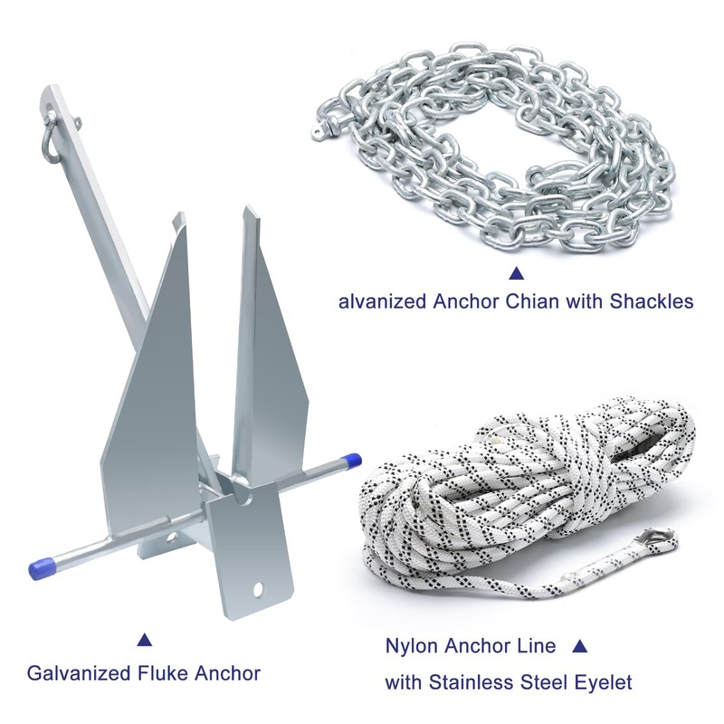 BocBoz Galvanized Danforth Fluke Anchor Kit Includes Galvanized Fluke Anchor,
