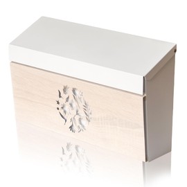 Ydocabinit Wall Mount Mailbox, Large Capacity Mailbox for House Outside, Galvanized Steel Rust-Proof Metal Post Drop Box, 15.74"×9.84"×4.33" Flower Hollowed Wooden Patterned Metal Sheet