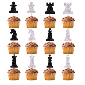 BIABISD 12 pcs nternational Chess Silhouettes Dessert Cupcake Toppers Chess lover chess player Happy Birthday Cupcake Decoration