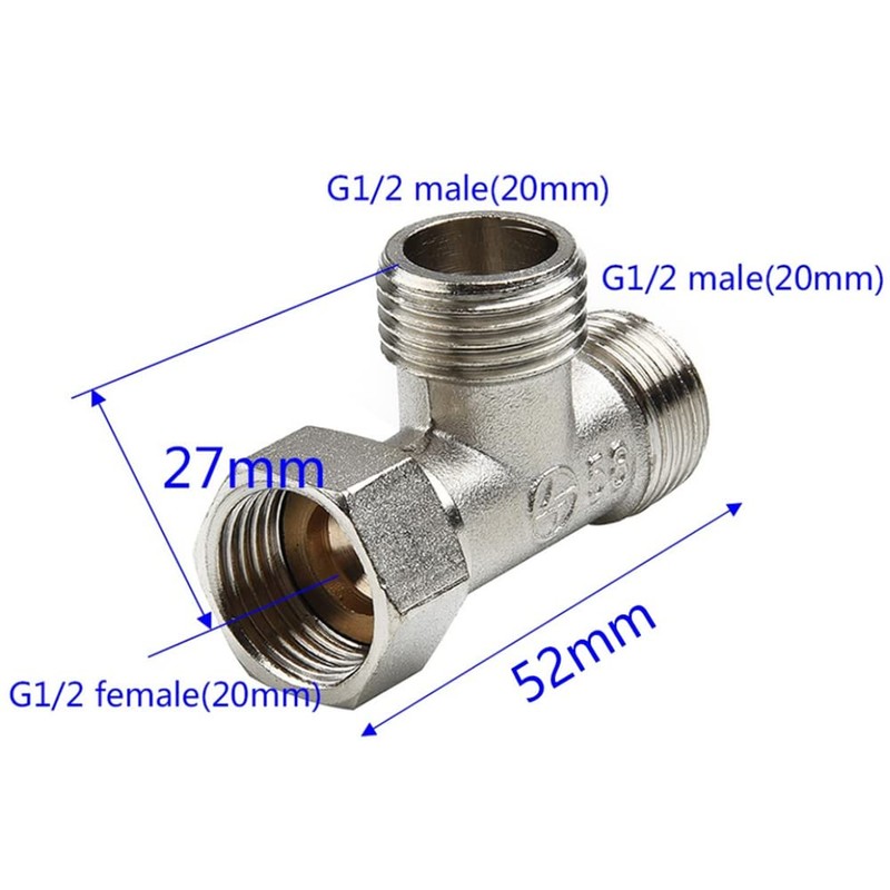 Toilet Diverter Valve Brass T Shape Adapter Connector, G1/2" Hose