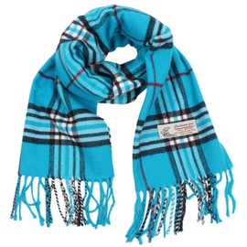TZ Promise Plaid Cashmere Feel Classic Soft Luxurious Winter Scarf For Men Women (Sky Blue)