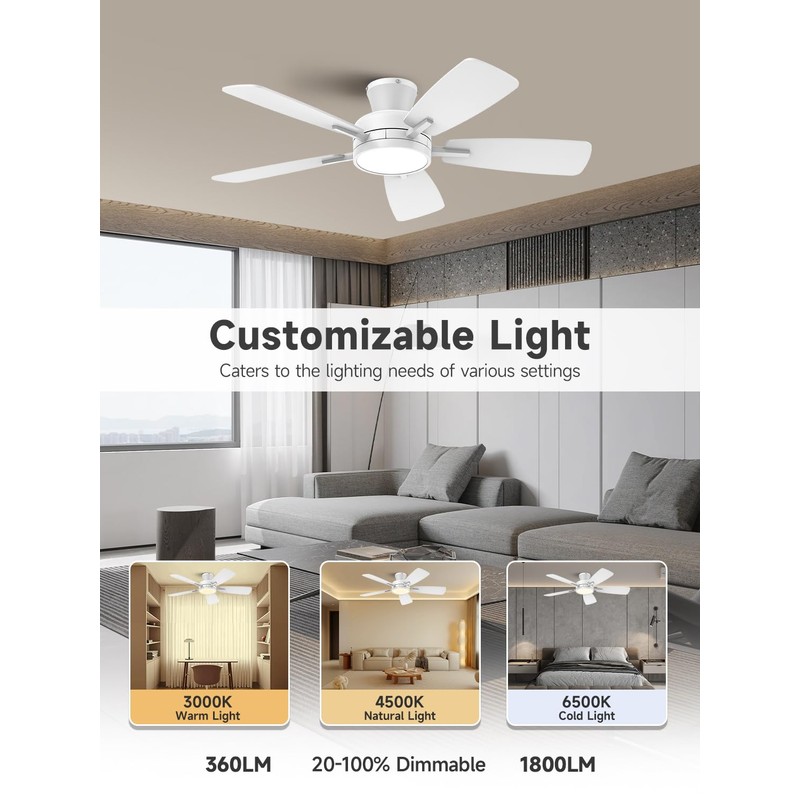 TALOYA Ceiling Fans with Lights and Remote, 46 Inch Low