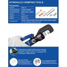 AMZCNC Hydraulic Crimping Tool and Cable Cutter Hydraulic Cable Lug Crimper 10 US TON 12 AWG to 00 (2/0) Electrical Terminal Cable Wire Tool Kit with 9 Die