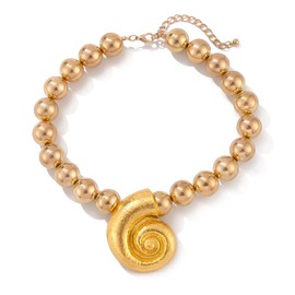 INLOLLY Gold Conch Shell Necklace, Ursula Necklace with Large Pearl Snail Shell Necklace for Women, Ursula Accessories for Halloween Ursula Costume Women Cosplay Party