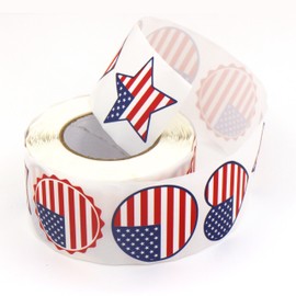 Masper American Flag Stickers, 1.5 Inch, 500 Count, Waterproof, 4 USA Flag Designs for Parties, Events, Celebrations, Decorations