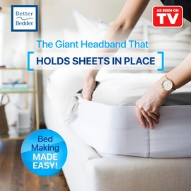 Better Bedder Bed Headband, Fabric Shell of Cotton, Polyester, and Spandex, Bed Making Made Easy, Transforms Any Flat Sheet into A Fitted Sheet, Fits All Mattress Heights- King 76” X 80”