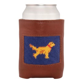 Leather Needlepoint Can Coolers (Golden Retriever)