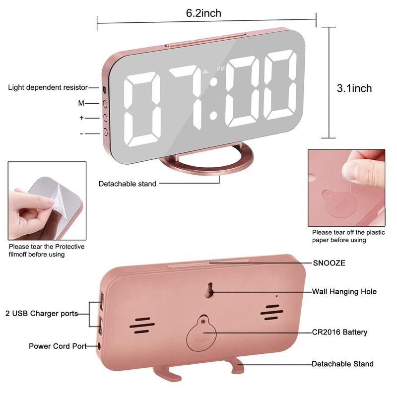 Digital Clock Large Display, Alarm Clock with Dimmable Led Display,